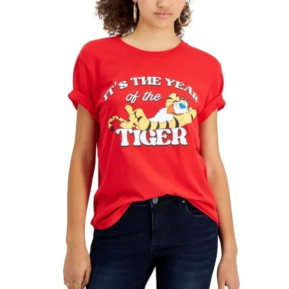 Love Tribe Juniors' Year of the Tiger Graphic-Print T-Shirt - Red, Brand New❤️S - Picture 1 of 1